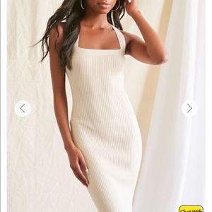 Nasty Gal cream ribbed mini dress NWT